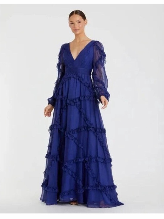Mac Duggal Dresses & Skirts - Mac Duggal Royal Blue V-Neck Ruffle Tiered Maxi Dress